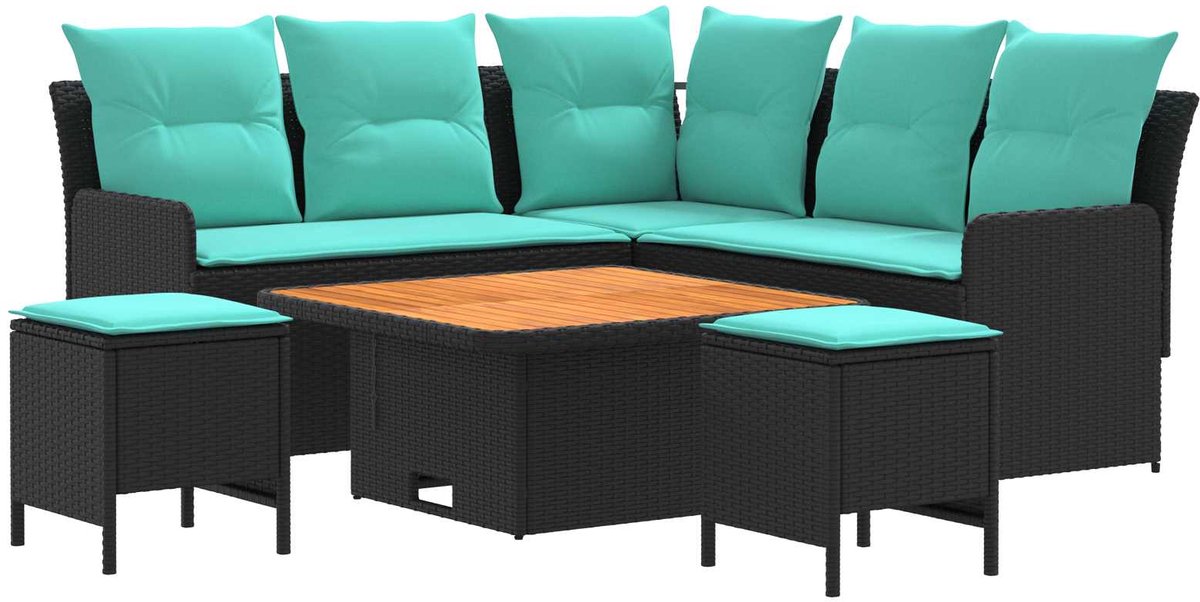 vidaXL Meubelsets - 6 - st - Zwart - en - Turkoois - 90 - x - 90 - x - 68 - cm - PE - Riet Zwart en Turquoise