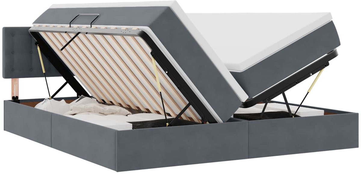 vidaXL LED - opbergbed - met - matras - Donkergrijs - 180 - x - 200 - cm - Fluweel