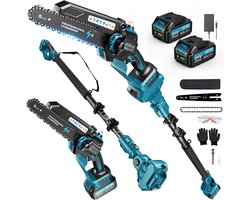 2-In-1 8 Inch Mini Accu Kettingzaag Met Telescoopsteel, Borstelloze Telescoopkettingzaag Van 1200W Met 2 Accu'S, Olietank Van 50 Ml, Werkbereik 4 M