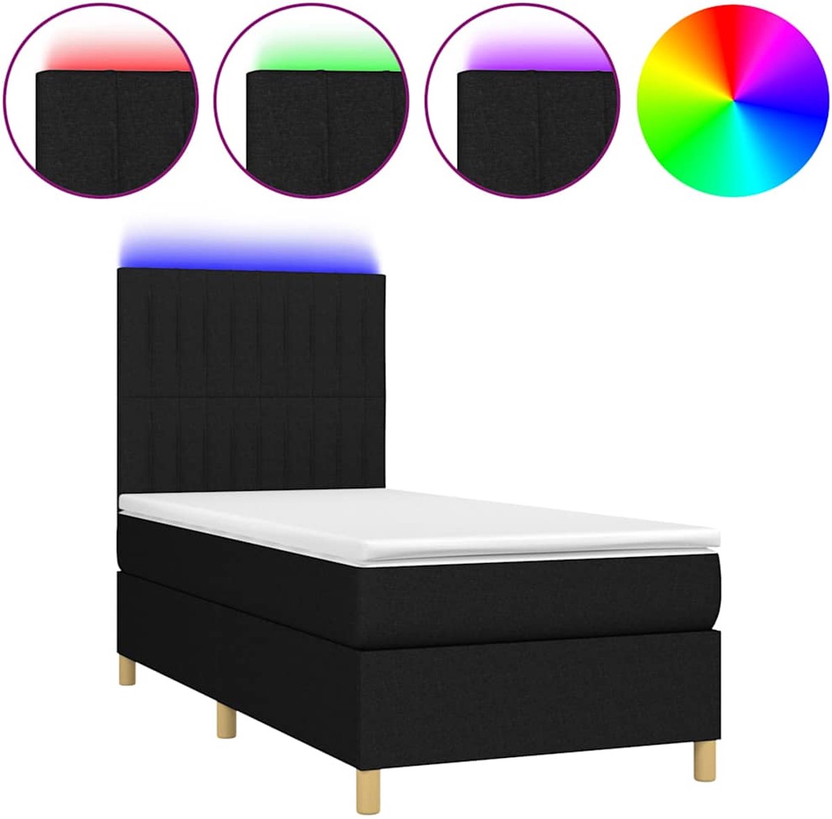vidaXL - Boxspring - met - matras - en - LED - stof - zwart - 90x190 - cm