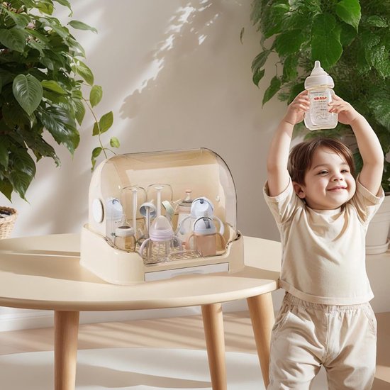 Babyfles Opbergdoos - Fles Droogrek Organizer - Hygiënisch Flessen Drogen - Stofvrije Opslag - 26.5B x 26H cm - Romig — afbeelding 2
