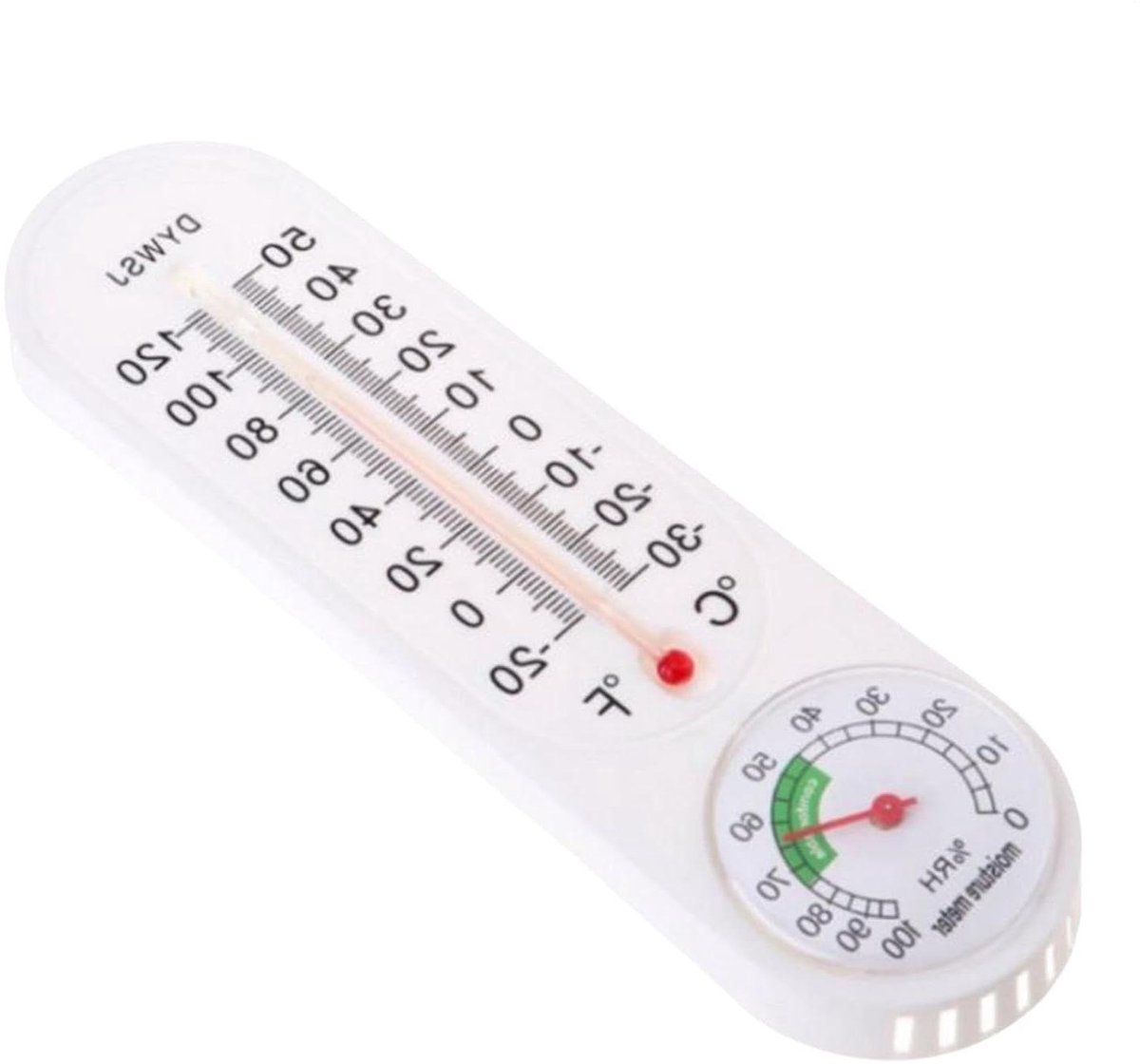 Wand Temperatuurmeter - Klimaatmeter Tuin - Planten Groei Monitoren - Dubbele Meetcapaciteit - 23 x 6 cm - Wit