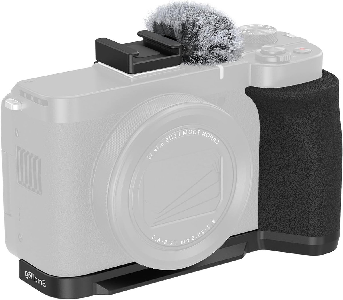 Ergonomische L-vormige Handgreep voor Canon PowerShot V1 met Furry Windscreen, Snelle Bevestiging en 1/4"-20 Draad voor Stabiliteit en Handheld Fotografie