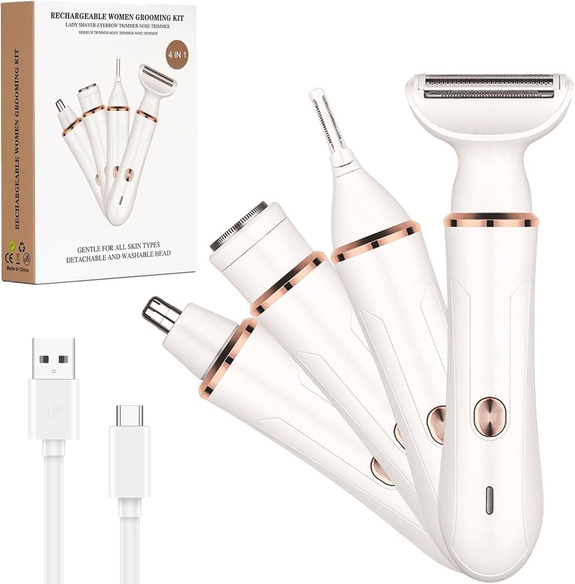 Ladyshave - Ladyshaves voor vrouwen - 4-in-1 elektrisch scheerapparaat – Draadloos – Oplaadbaar - Geschikt voor bikinilijn, oksels, benen, armen, lichaam, gezicht en schaamhaar
