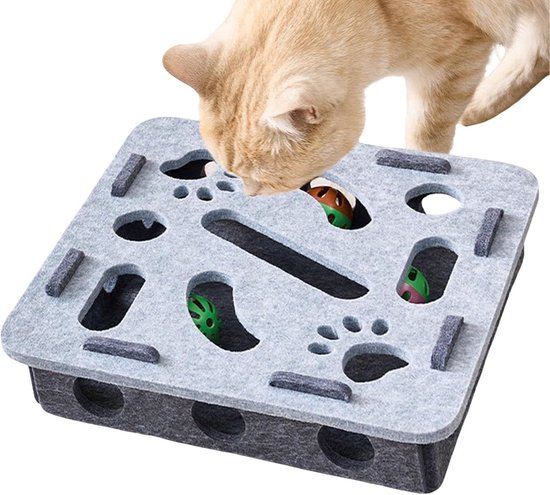 KZQ Kattenpuzzel Speelgoed Hersentraining Activiteiten, Interactieve Puzzeldoos Met Draaiende Ballen En Holtes, Sensorisch Denkspel Voor Binnenkatten En Kittens