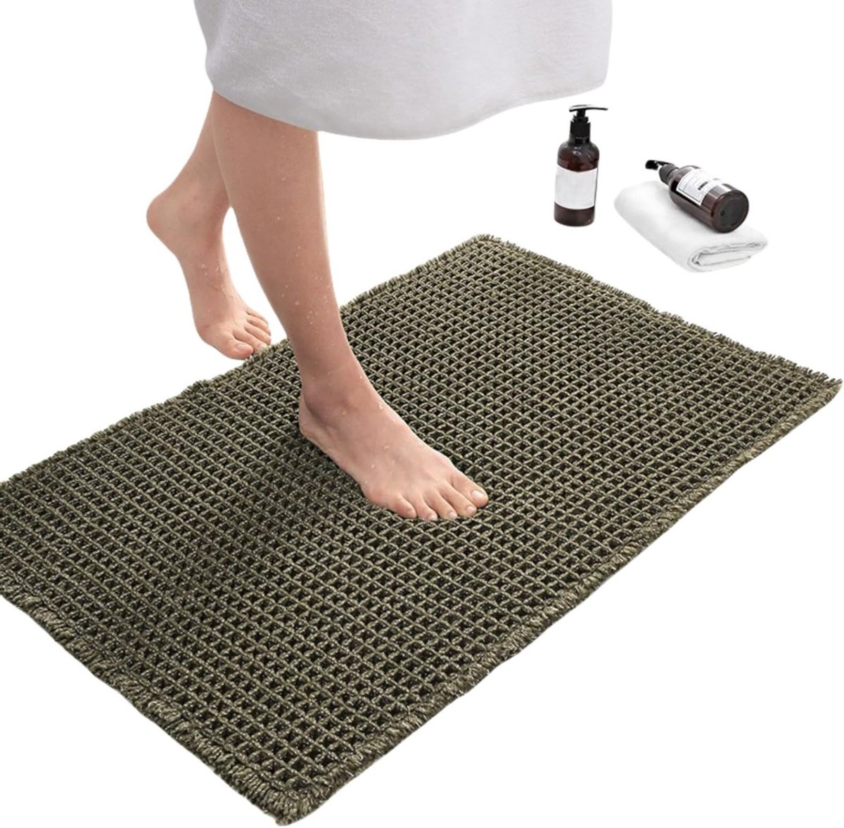 Bohemian Stijl Badmat, Antislip en Wasbaar, 43-46 cm x 60-77 cm, Zachte Badkamer Tapijt voor Douche en Bad, Verkrijgbaar in 4 Kleuren (Groen, 43 x 60 cm)