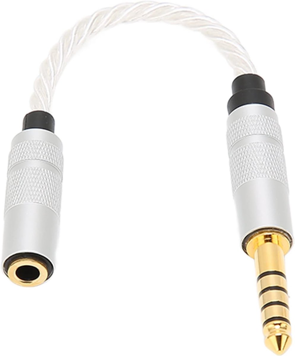 Balanced 4.4mm naar 3.5mm Stereo Adapterkabel voor Hoofdtelefoons, Geschikt voor Hoge Resolutie Spelers, Zilver Wit