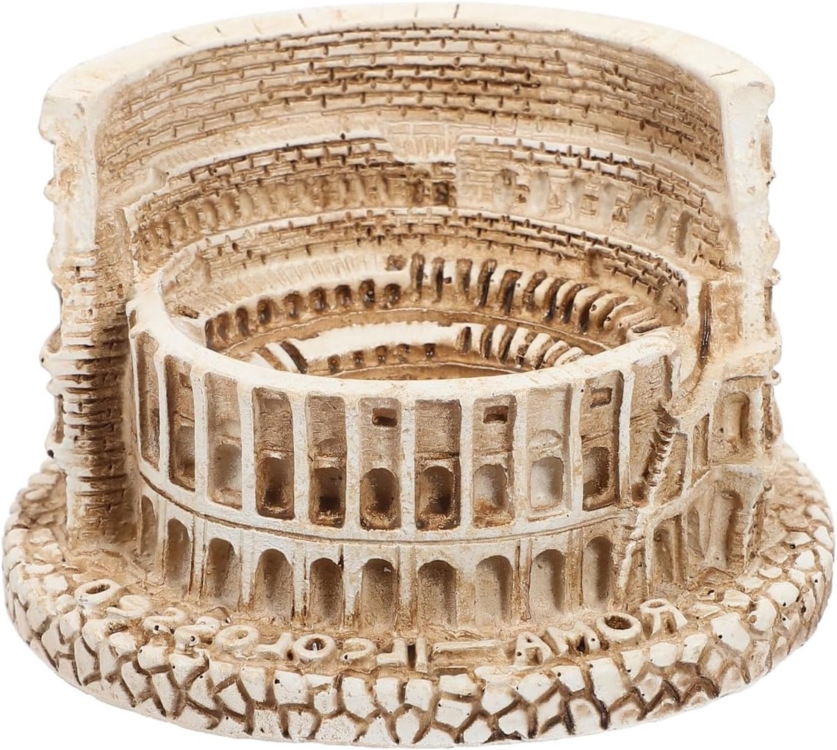 Klein Colosseum Ornament voor Aquariumdecoratie - Romeinse Sculptuur van Resin in Beige voor Thuis en Reizen, Perfecte Architecturale Decoratie