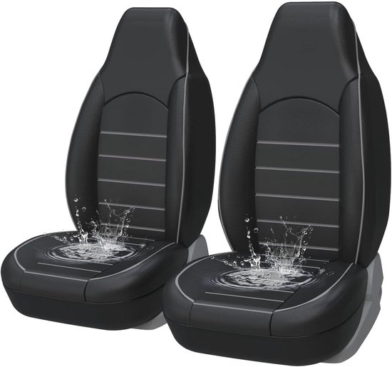 Stoelhoezen, universeel, paar waterdichte PU-lederen stoelhoezen voor auto's en steunen en airbag-compatibele auto-onderdelen, autostoelbeschermer, autostoelkussens, grijs