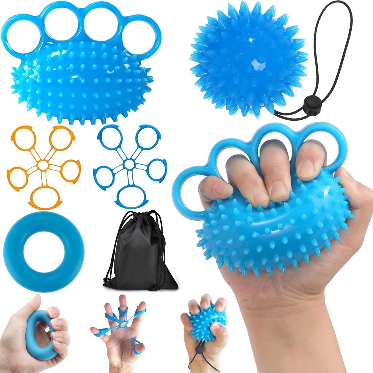 Handtrainer Set voor Hand- en Vingertraining, Gripversterking en Stressverlichting met Vingerballen en Kneedballen