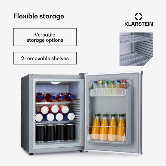 Klarstein Minibar Mini Koelkast voor Kamer, 33 L Mini Koelkast voor Dranken & Cosmetica, Kleine , Kleine en Stille Koelkast, Verstelbare Plank, Skincare Koelkast 5–15 °C - 25 dB - voor Hotelkamer voor Partykelder - Compact van Klarstein — afbeelding 3