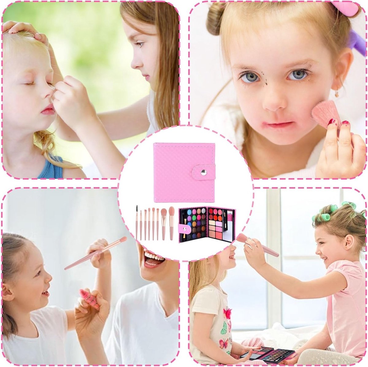 Kids Make-up Set met 9 Kwasten en 32 Kleuren, Veilig en Wasbaar Cosmetica Speelgoed voor Verjaardagen, Feestjes en Prinsessen — afbeelding 7