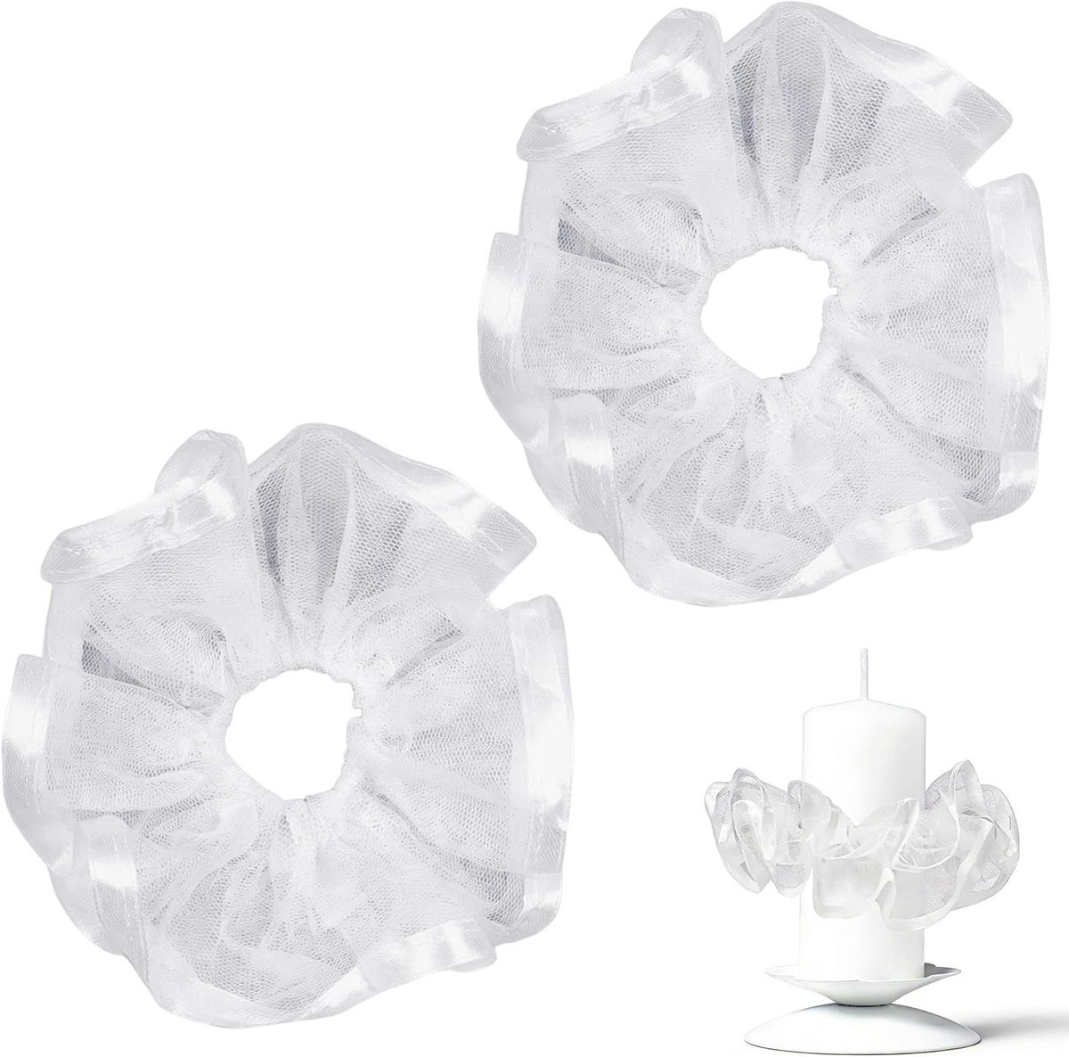 Communiekaarsen met Tule Manchet - Decoratieve Bruiloftskaarsen met Druppelbescherming voor Communie en Doop (Wit)
