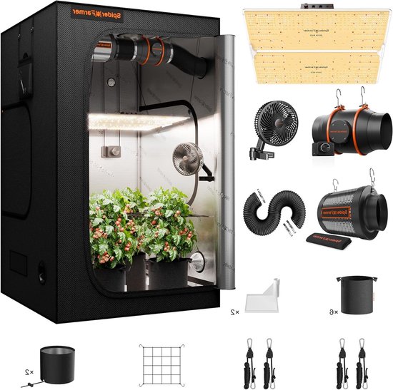 Complete Grow Box Set met Dimmable LED Plant Lamp, Full Spectrum en Hydroponische Tent 120x120x200 cm