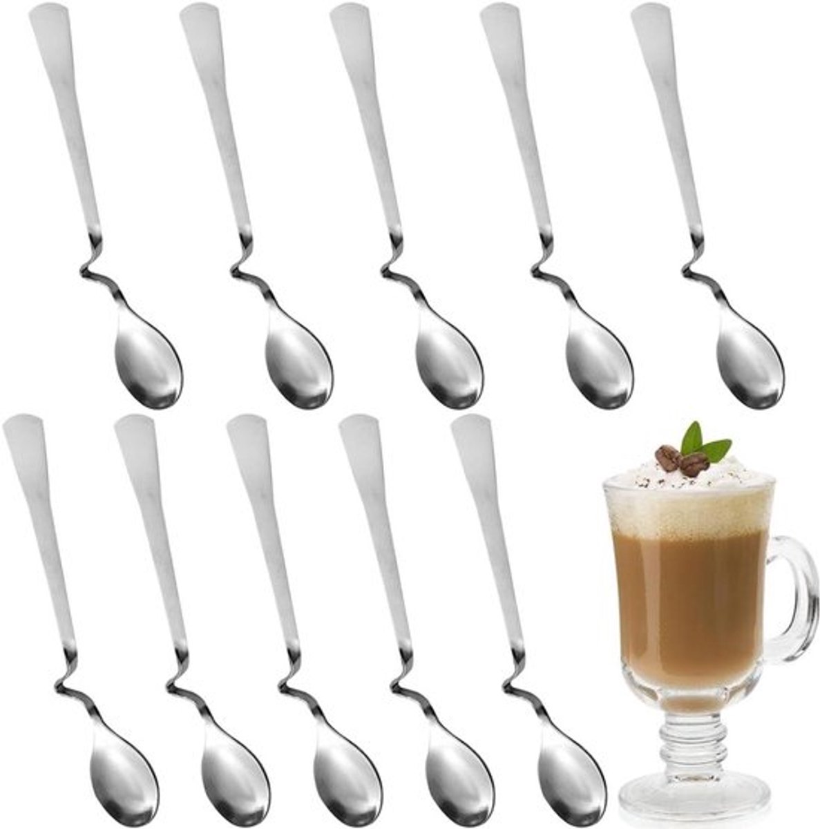Set van 10 Roestvrijstalen Longdrinklepels voor Koffie, Desserts en Meer