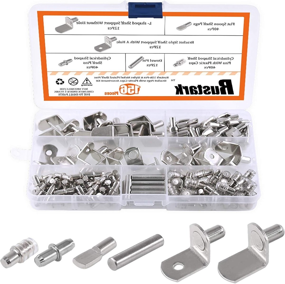 156-delige set met 6 stijlen nikkelplated shelf pins en plastic doppen voor kast en meubelondersteuning, ideaal voor planken en opbergruimte