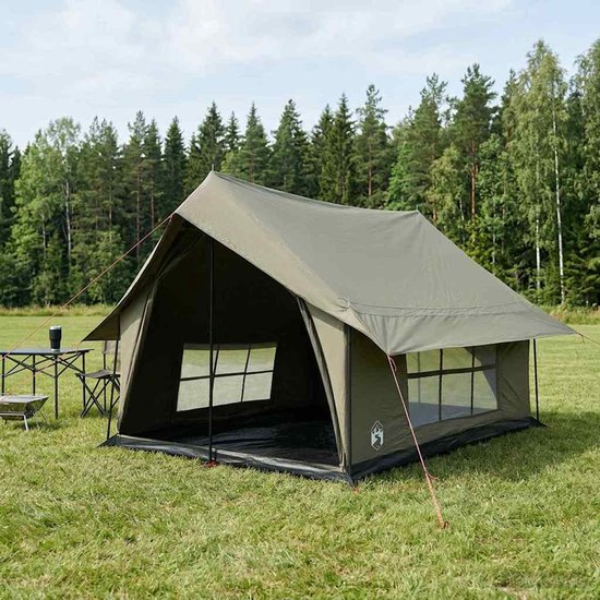 vidaXL - Huisje - Tent - Leger - Groen - 340 - x - 246 - x - 210 - cm - Polykatoen — afbeelding 3