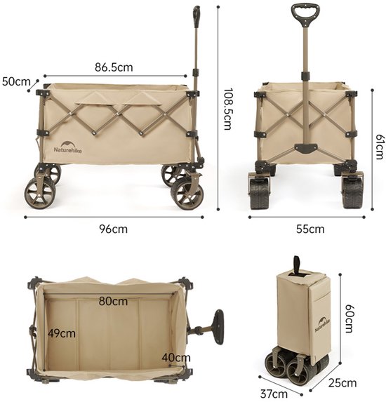 Naturehike Opvouwbare Bolderkar 150L - Vertical Fold - Tot 150 kg Belastbaar - 360° All-Terrain Wielen - Voorremmen - Camping & Strandwagen van Merkloos — afbeelding 2