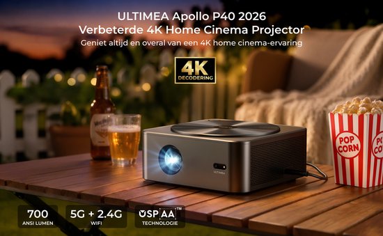 Ultimea Apollo P40 Beamer - 4K Thuisbioscoop - 700 ANSI Lumen