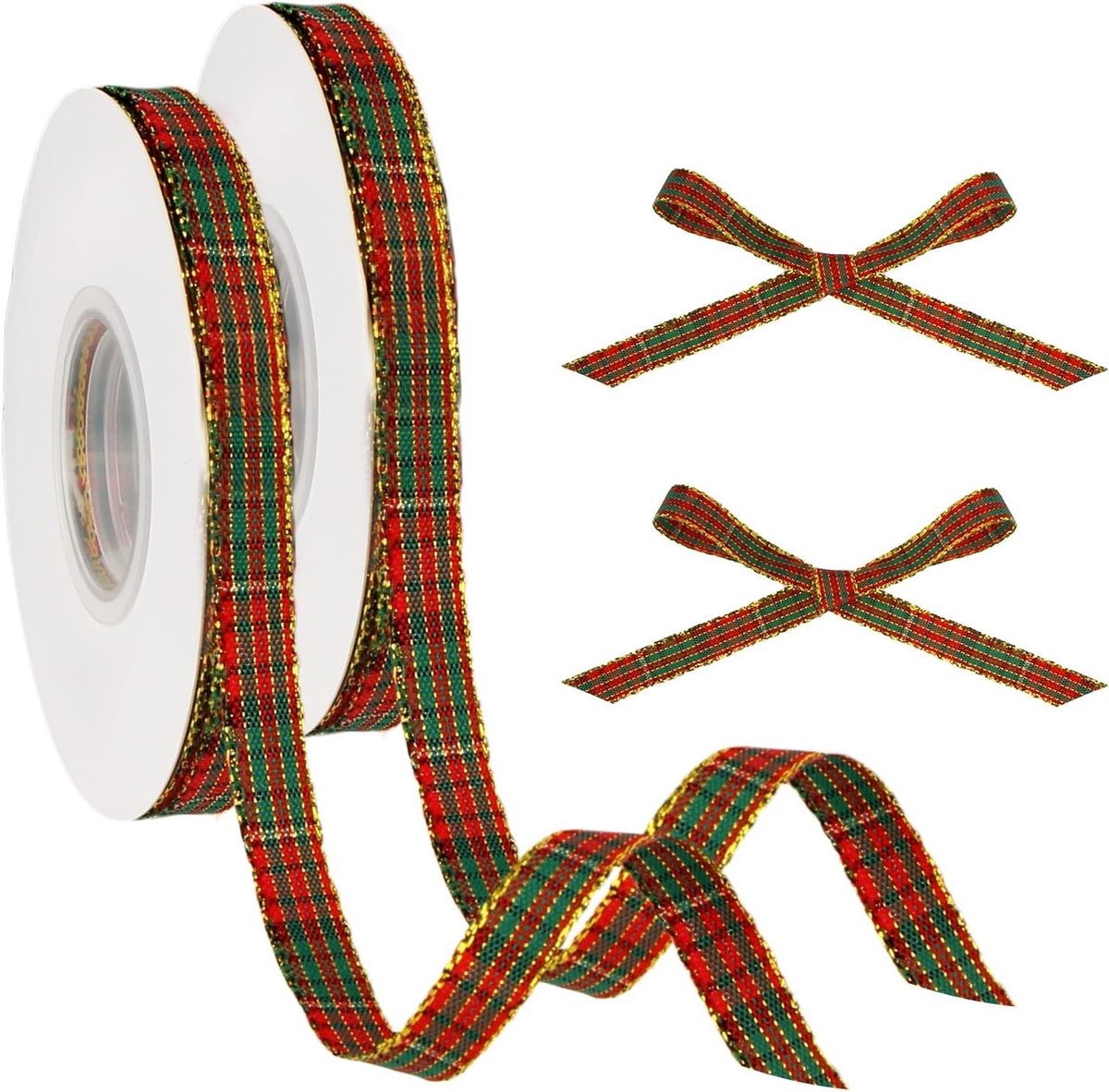 Kerstlint voor Cadeaus en Decoraties - 2 Rollen Rood en Groen Lint voor Kerstboom en Creatieve Knutselprojecten, 9.14m x 10mm