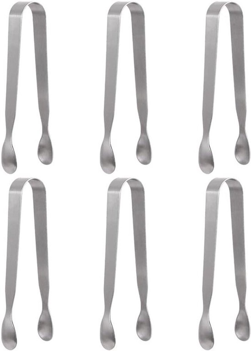 Roestvrijstalen mini-serveertang voor thee, cafe, keuken en barbecue - set van 6