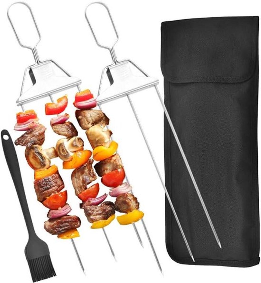 Herbruikbare metalen grillspiesjes voor BBQ, 2 stuks - Kebab, kip, 3-weg design