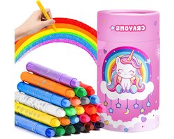 JYPS Eenhoorn Waskrijt voor peuters, wasbaar, set van 24 kleuren, set met penhouder, niet-giftige veilige kleurpotloden voor peuters vanaf 1-3 jaar, schilderaccessoires, cadeau voor meisjes van 5, 6,