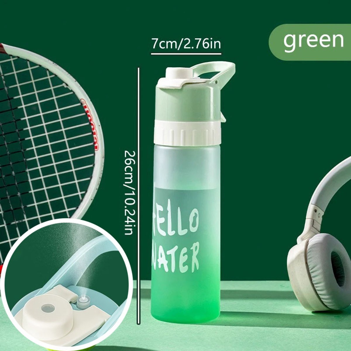 Groen Verloop 650 ml 2-in-1 Sportfles Met Verstuiver – Drinkfles Voor Outdoor Fitness, Hardlopen En Fietsen – Grote Inhoud, Lekvrij, Draagbaar