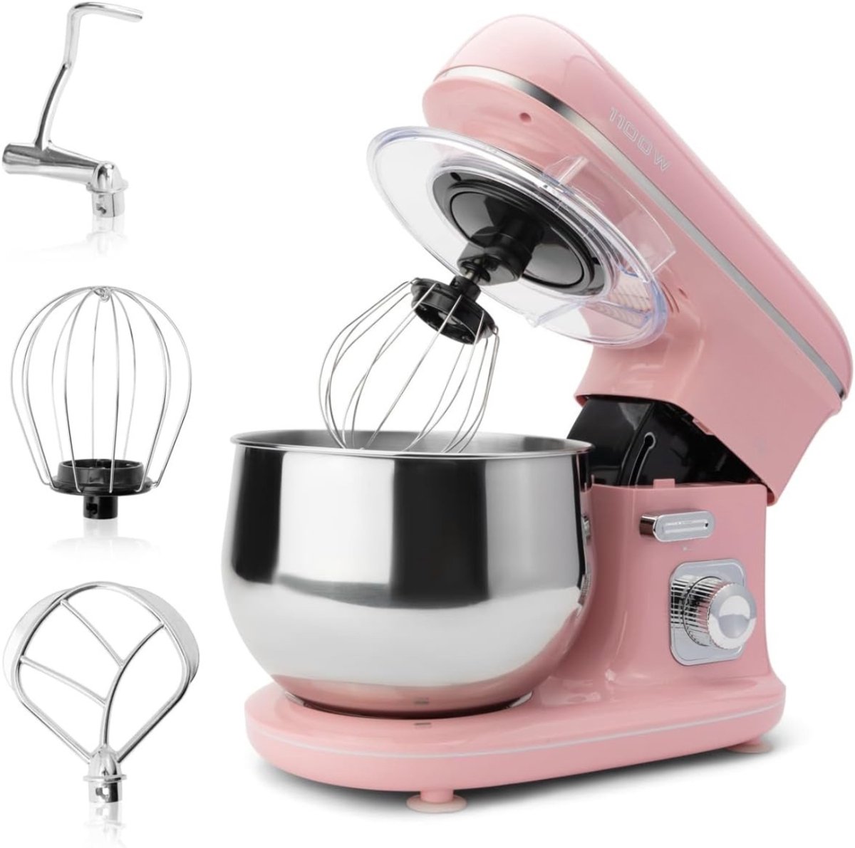 YOR® Mixer met Mengkom - Keukenmachine - Deegmixer - Inclusief Deeghaak en Garde - Roze- 21cm x 35cm x 32cm
