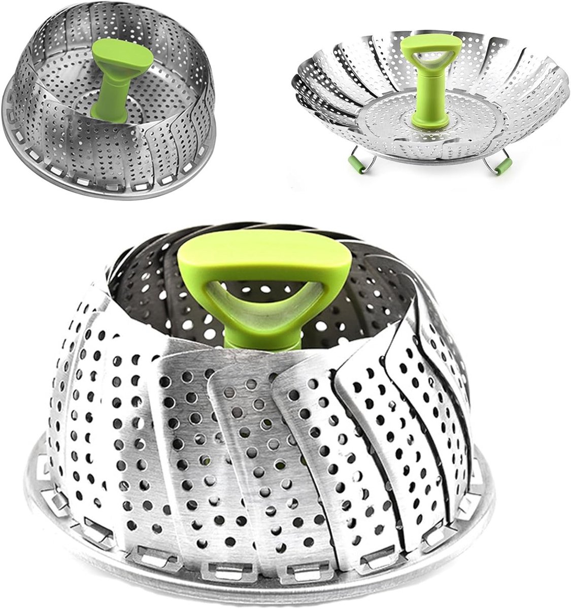 Vouwbare RVS Groentestomer met Warmtebestendige Handgreep en Antislip Voeten voor Keuken en Afwasmachine