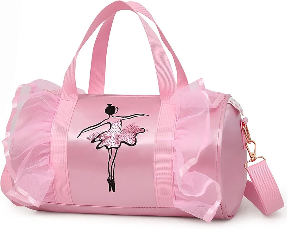 JeiibrZui Ballettasche Meisjes - Roze Dans Tas Met Borduurwerk - Verstelbare Schoudertas Voor Ballet En Gym - Inclusief Naamlabel - Ideaal Cadeau Voor Verjaardag En Kerst
