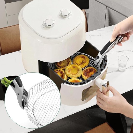 Set van 3 Stapelbare RVS Mandjes voor Airfryer met Siliconen Voeten en Bescherming tegen Verbranding van Merkloos — afbeelding 5