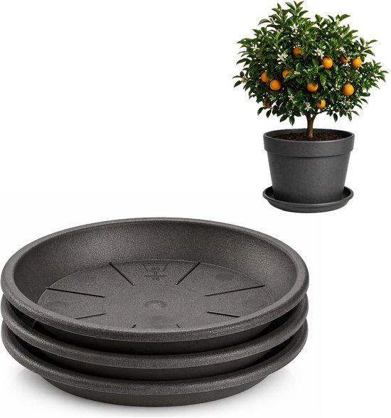 Plasticforte plantenpot onder schotel / water opvang schaal - 3x - antraciet - Dia 40 cm - Kunststof - voor pot met Dia 45/50 cm