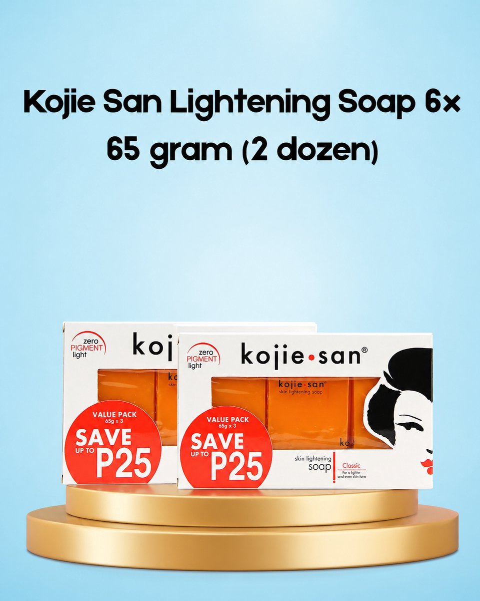 Kojie San Lightening Soap – 6×65 g (2 dozen) – Verhelderende & Hydraterende Zeepset – Helpt Donkere Vlekken te verminderen, Egaliseert de Huidtint & Hydrateert Intensief – Voor een Gladde, Stralende & Gezonde Huid