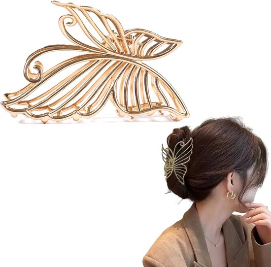 Grande Pince à Cheveux Papillon Dorée pour Cheveux Épais - Tenue Forte et Style Élégant