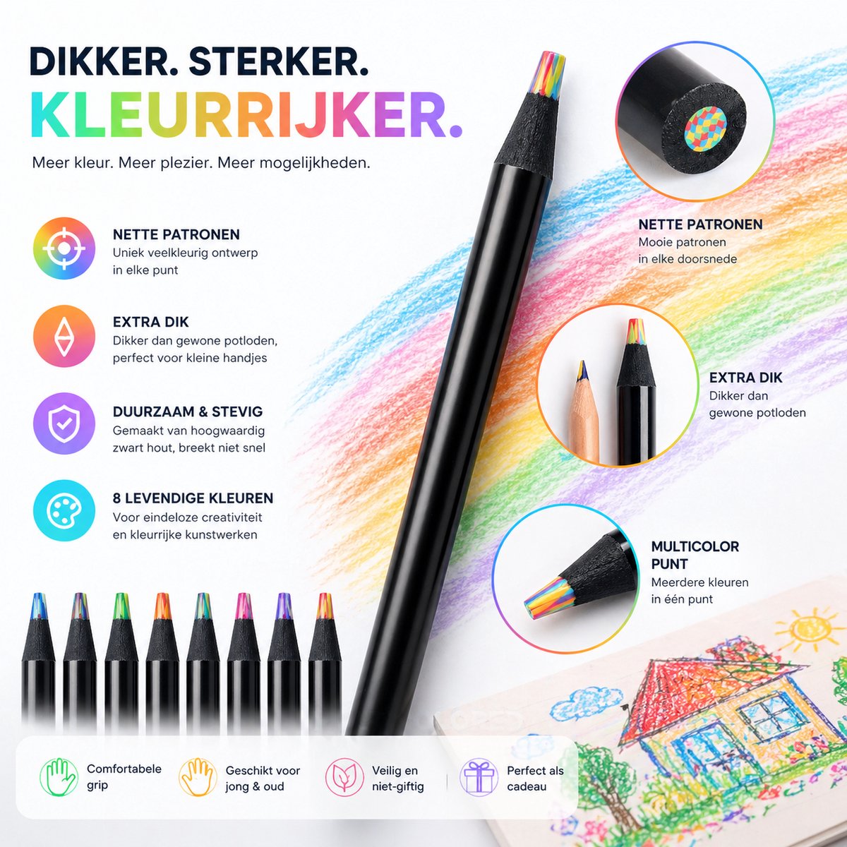 BOTC Kleurpotloden - Set van 12 Stuks - Kunstbenodigdheden - Voorgeslepen - Tekenset voor Volwassenen en Kinderen — afbeelding 2