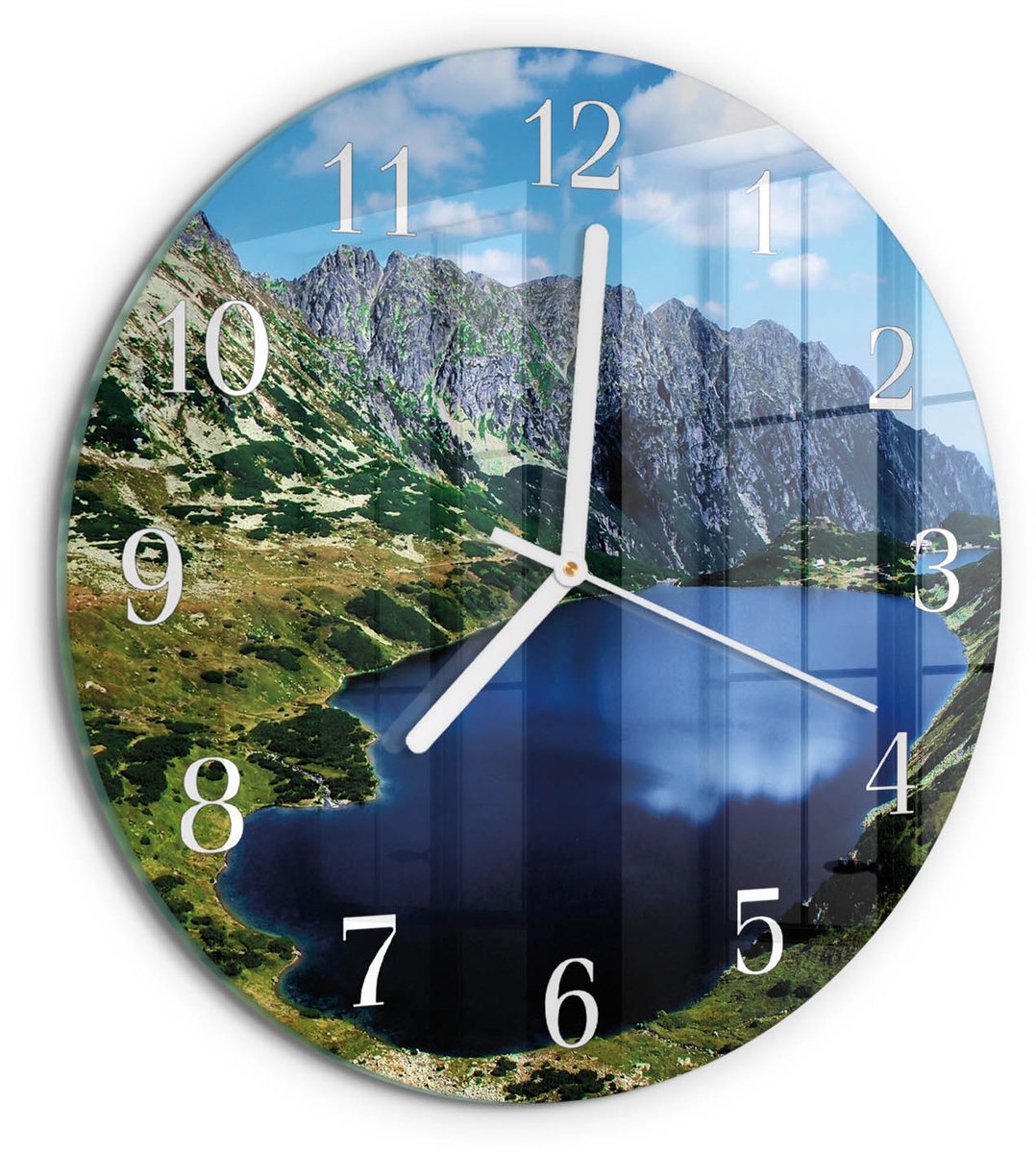 TULUP Wandklok - Morskie Oko Moderne Glazen Wandklok - 30fi cm - Blauw Wandklok Glas Met Motief - Witte Handen - Ronde Wandklok - Wandklok Glas Decoratie - Gekleurde Glazen Klok Blauw - Morskie Oko