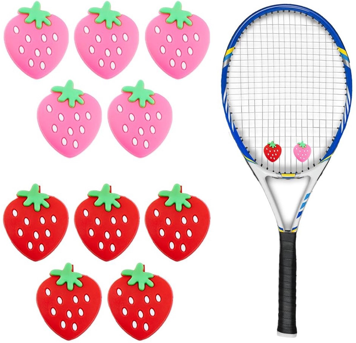 aladdien - Tennisdemper - Schokdempers - Zachte silicone - Aardbei - Bescherming voor tennisracket - 10 stuks - Voor vrouwen - Decoratief en schattig