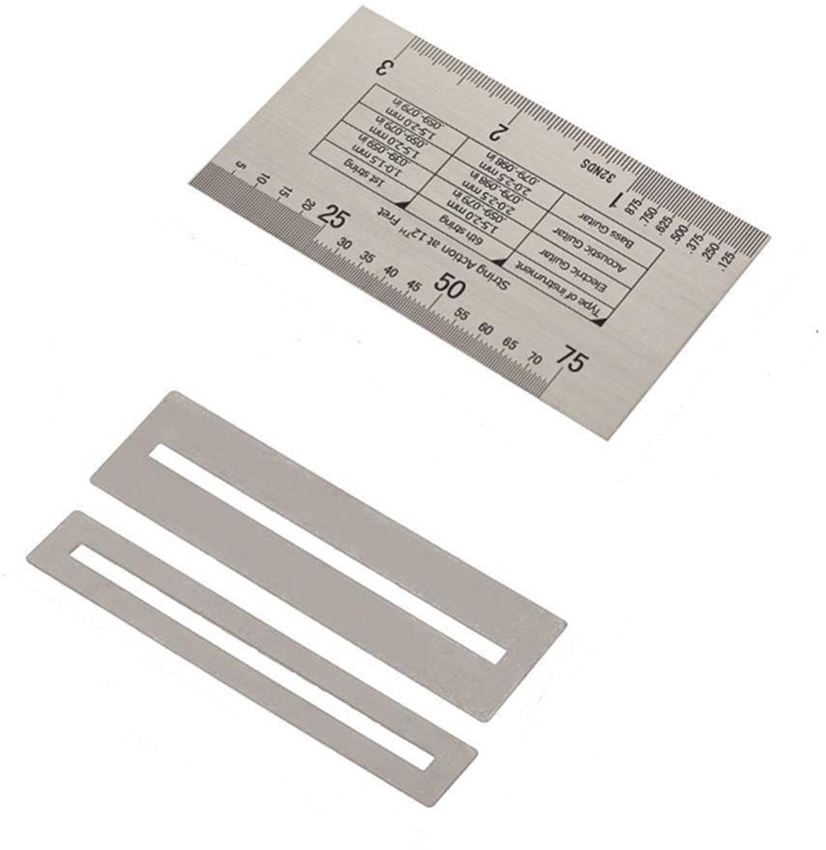 aladdien - Dubbelzijdig String Action Heerser - Gitaar String Gauge Tool - Inclusief Fret Protectors - Geschikt voor Elektrische en Akoestische Gita..