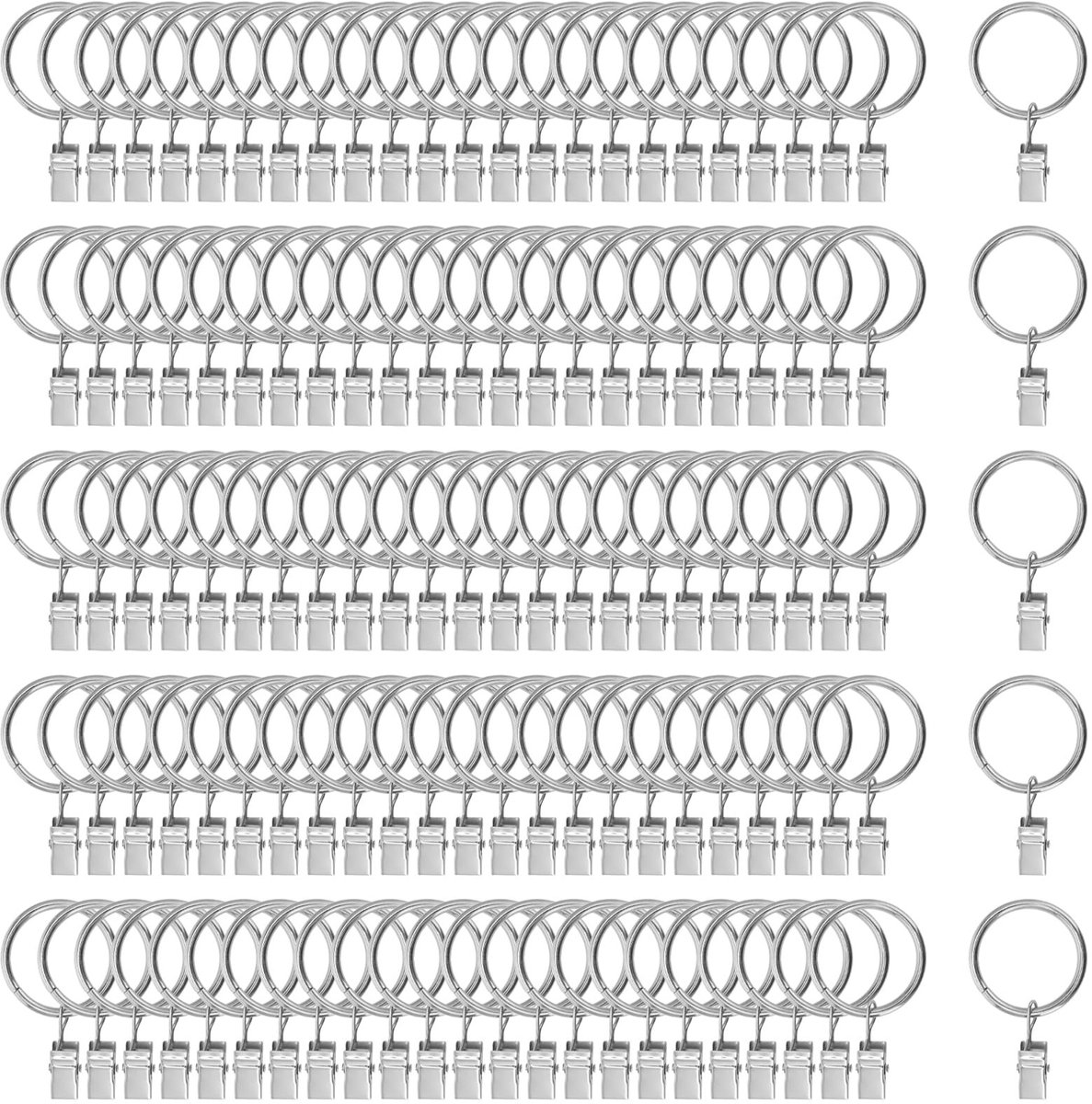 aladdien - Gordijnringen met Clips - Metalen Gordijnklemmen - Zilver Gecoat - 120 Stuks - Sterk en Duurzaam - Geschikt voor Huizen en Kantoren