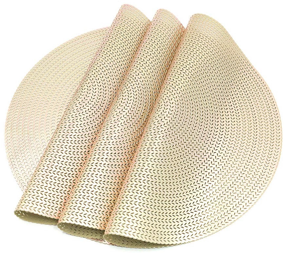 Set van 4 Ronde Placemats - 35 cm - Anti-slip, Wasbaar, PVC, Goud - Elegante Tafelmatten
