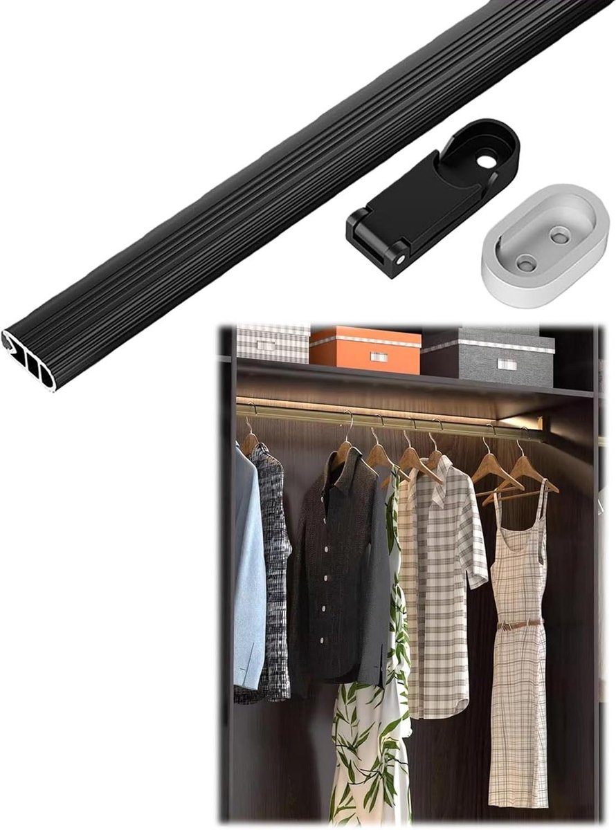 Kledingstang - Garderobestang - Kasten Organiseren - Extra Sterk 400kg - 66cm - Zwart