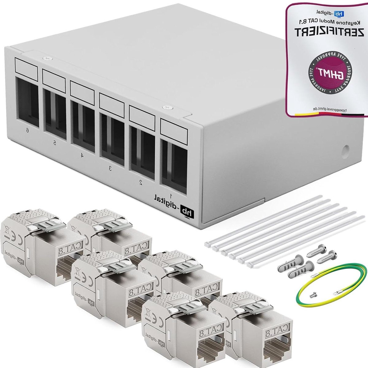 Patchpaneel 6 poorts - Netwerk verdeelveld - Netwerk organiseren - 40 Gbps compatibel - 1 HE - Lichtgrijs