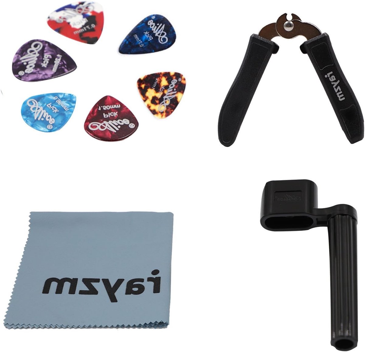 Guitar string winder met snijder en eindpin trekker, inclusief reinigingsdoek en 6 plectrums voor gitaristen