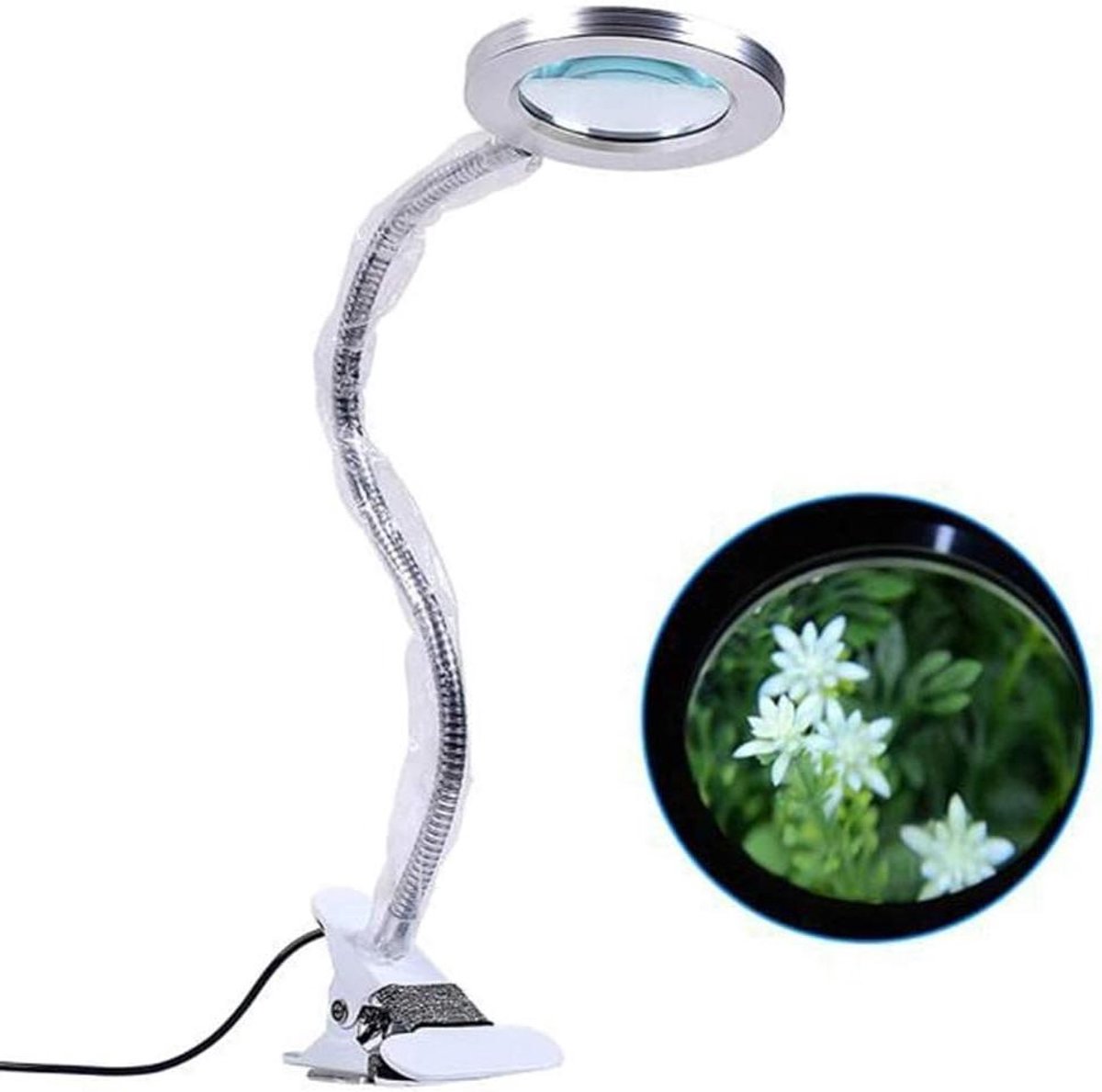 Vergrootglas met LED - Leeslamp - Hobby en Werk - Metalen Slang - 8x Vergroting - Zilver