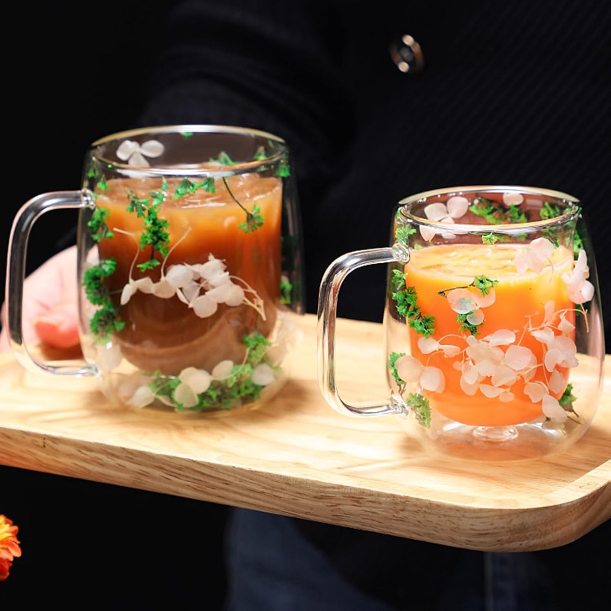 Theekop met bloemen - Glazen mok - Genieten van dranken - Dubbelwandig geïsoleerd - 250 ml - Wit en blauw — cadeau in Koken & Dineren - foto 4