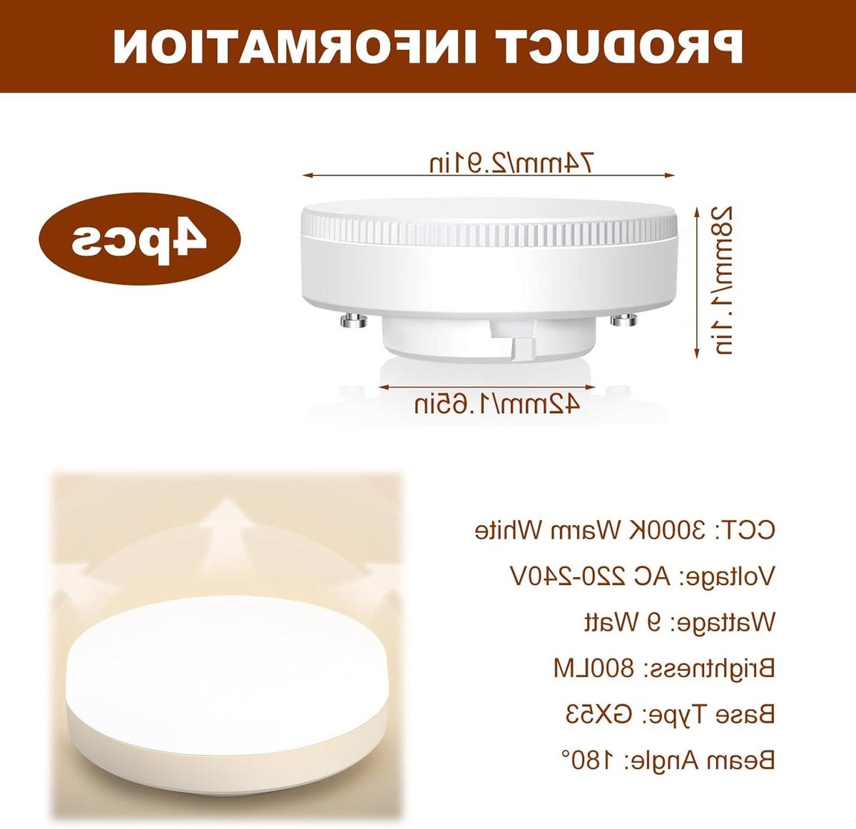 GX53 LED Lampen - Inbouwspots Lampen - Energiezuinig Verlichten - 800 Lumen Warm Wit - 9 Watt - Wit