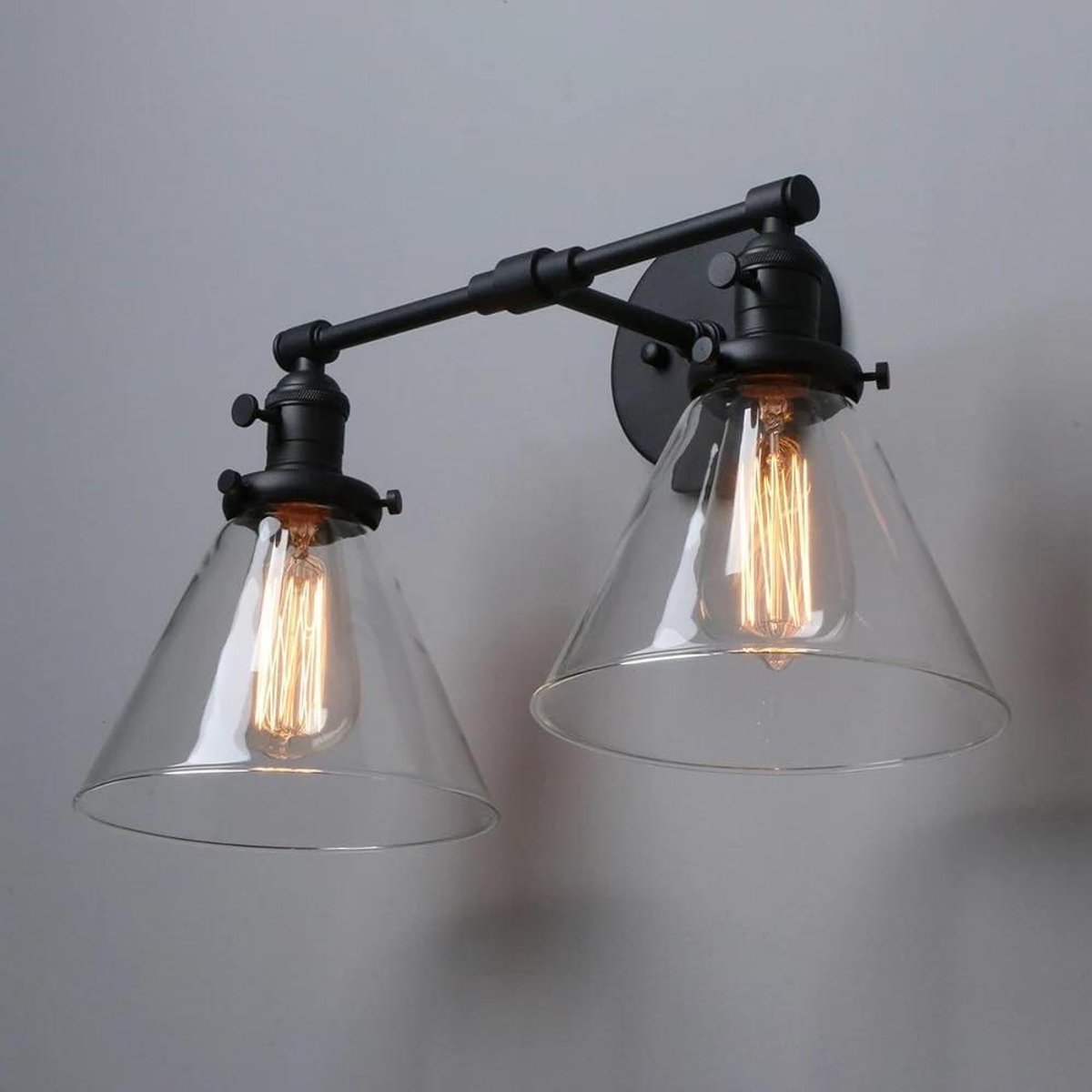 Wandkandelaars - Dubbele schans - Sfeerverlichting thuis - Handgeblazen glas - 185 cm - Zwart