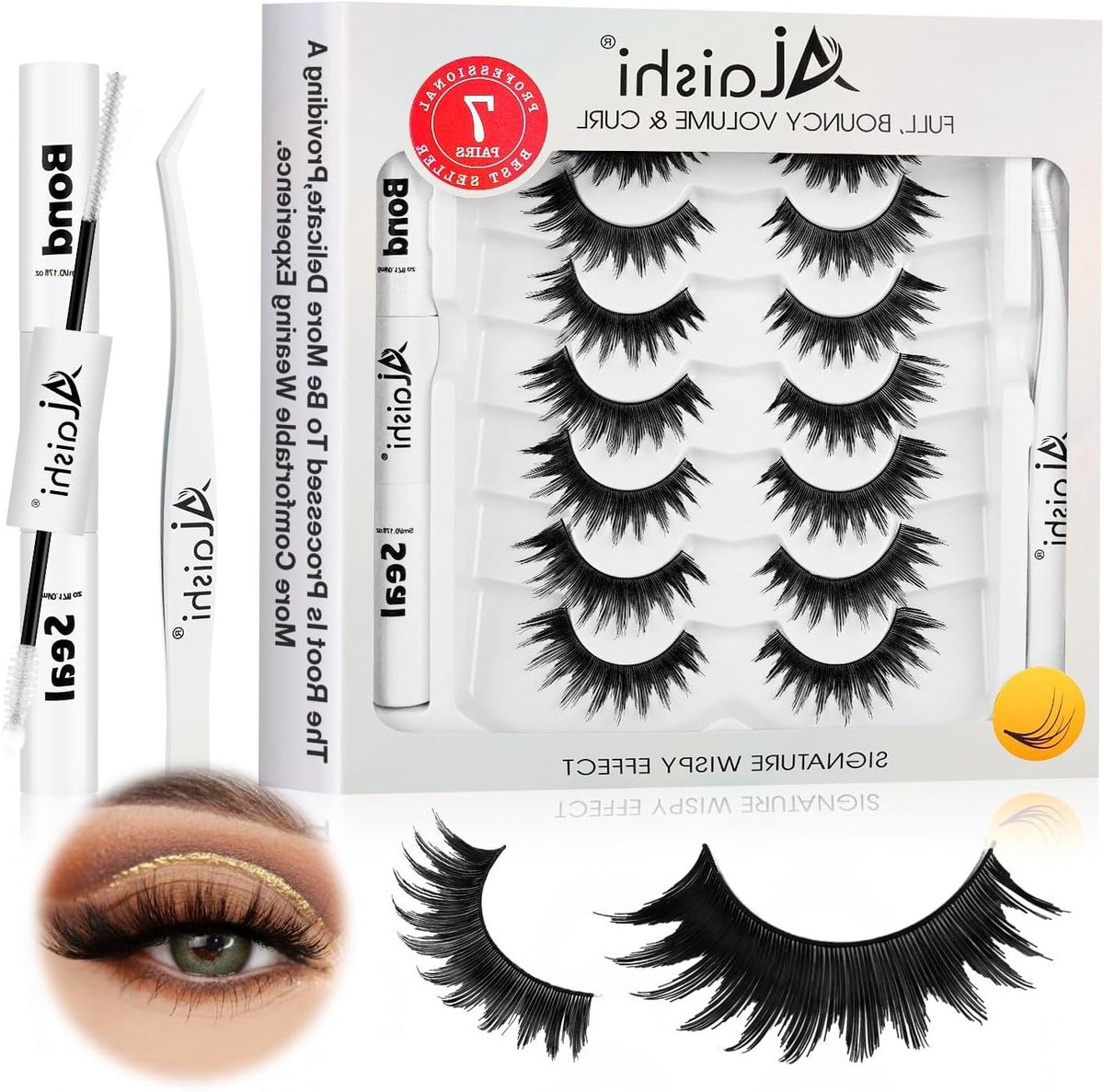 Nepwimpers Kit - Valse Wimpers - Natuurlijk Glamour - Beginner Vriendelijk - 7 Paren - Zwart