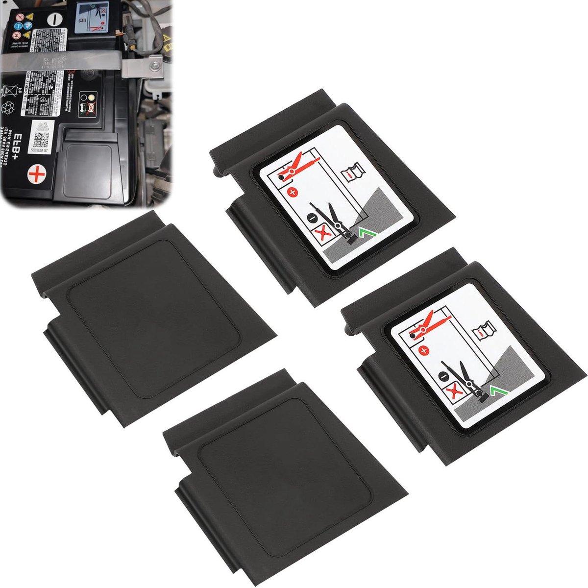 Batterijafdekking Set - Poolkap Accu - Auto Onderhoud - Robuust ABS Plastic - 4 Stuks - Zwart